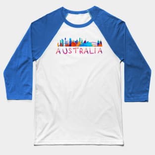 Australia Landmarks Watercolor  letter Art - Pink lettering Baseball T-Shirt